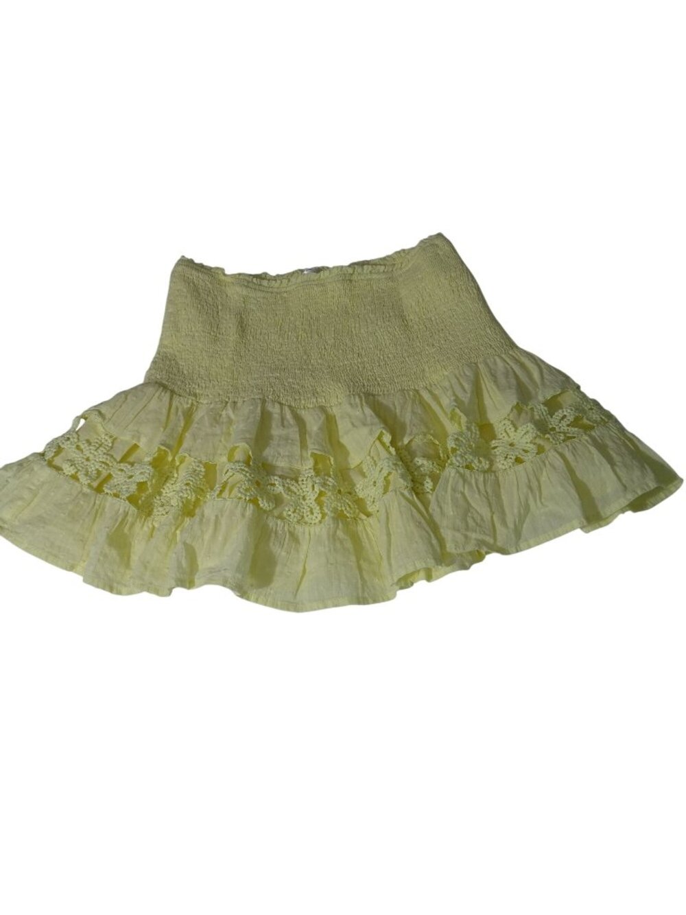 We're All Pretty Girls Yellow Smocked Ruffle Mini Skirt Women Size M Lined